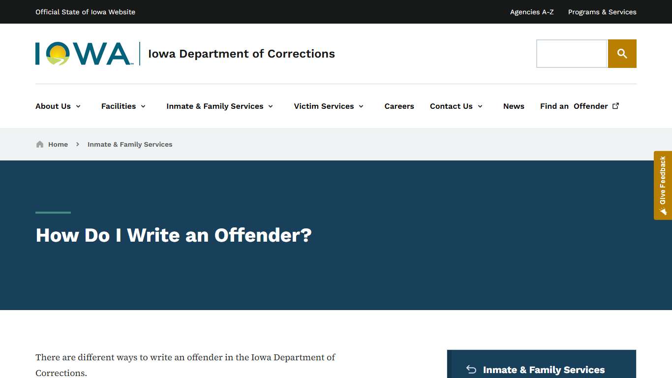Write an Offender | Iowa Department of Corrections