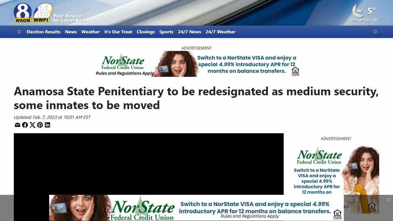 Anamosa State Penitentiary to be redesignated as medium security, some inmates to be moved