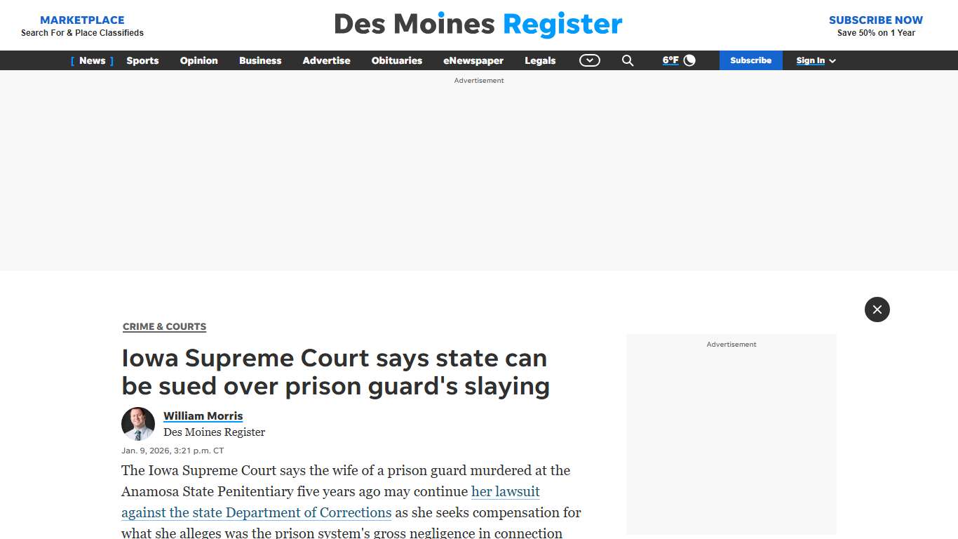 Iowa Supreme Court lets slain Anamosa prison guard lawsuit continue
